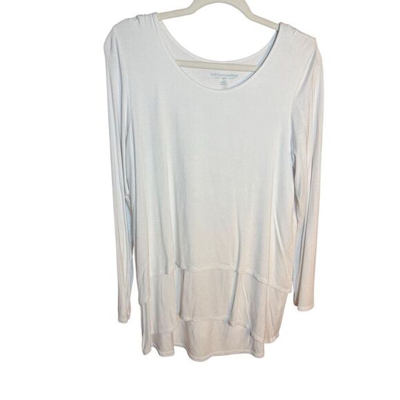 Soft Surroundings Perfect Layers Tiered White Top Long Sleeve Split Back Sz M - Picture 7 of 10